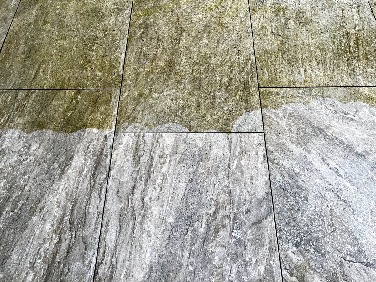 Clean patio after pressure washing