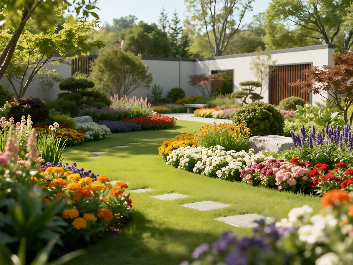 Same garden cleared and restored with fresh lawn